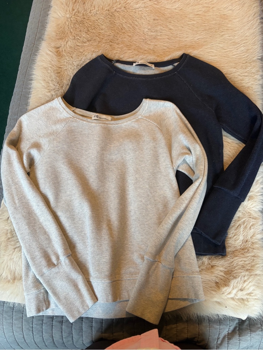Figs Women's Crewneck Sweaters — Light Gray & Navy (2-Pack)
